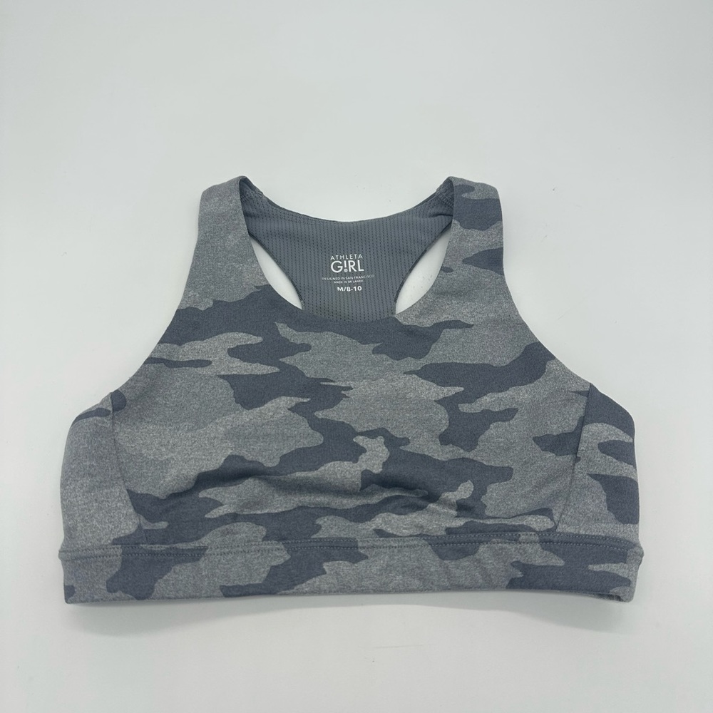 Athleta Girl Youth M (8-10) Kid Gray Camouflage Athletic Sports Bra Racerback